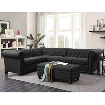 Button-Tufted Sectional Sofa with Armless Chair